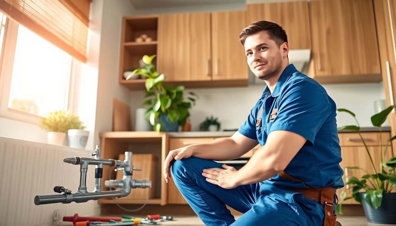 Find a reliable plumber near me working in a modern kitchen setup.