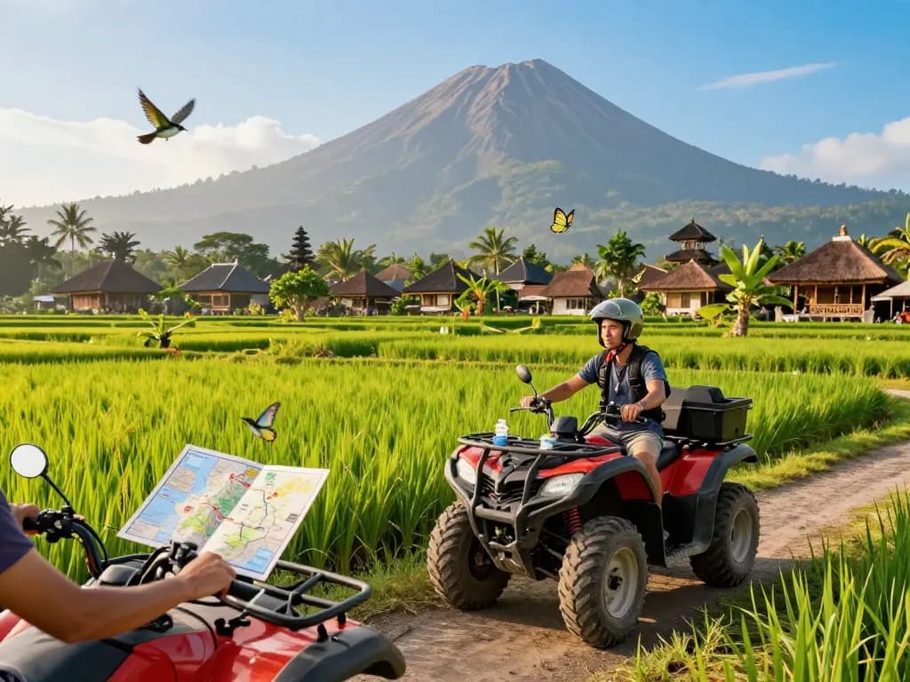 Book Bali tour packages for thrilling ATV rides through rice fields and scenic landscapes.