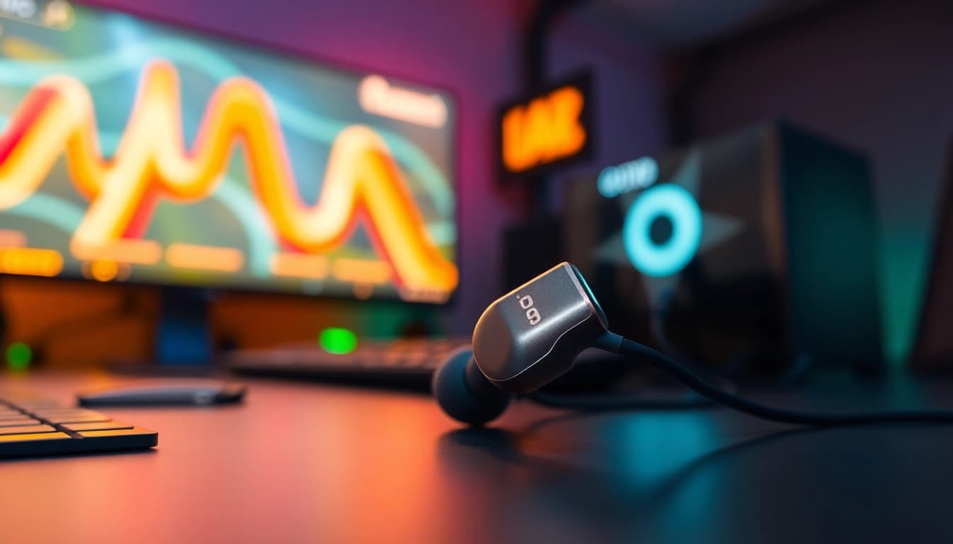Experience superior sound with PRO60 Gaming Earbuds showcased in a dynamic gaming setup.