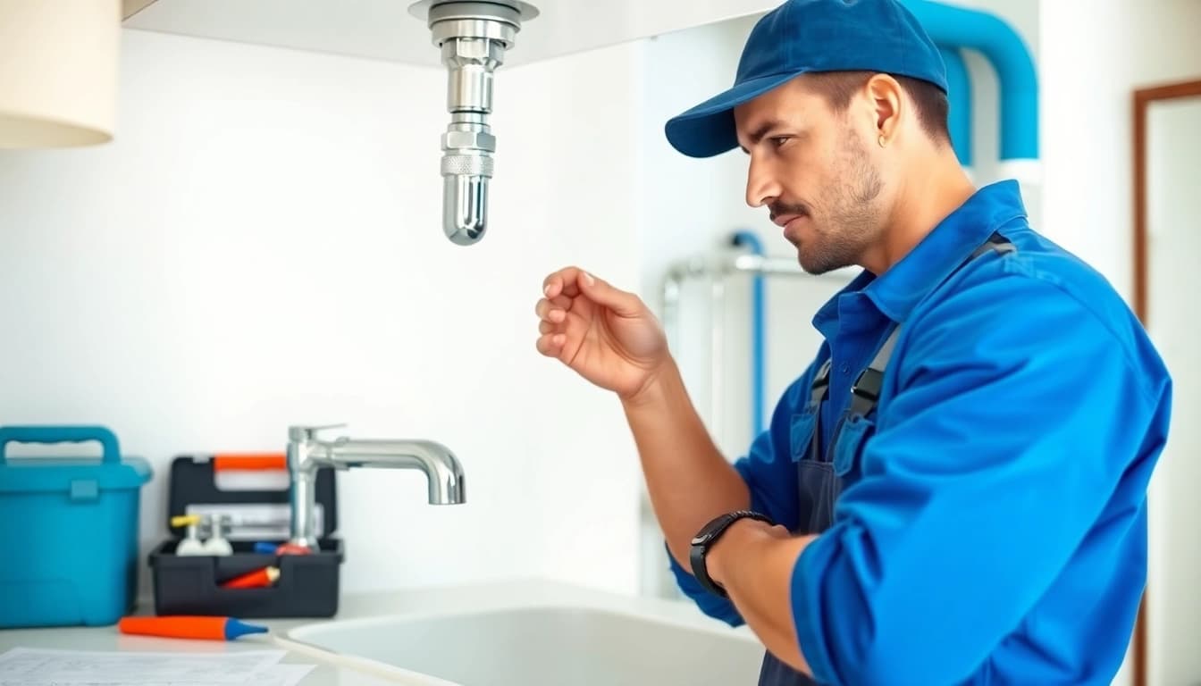 Plumber conducting whole house repiping services St Petersburg FL, showcasing expertise in a bright, modern home.