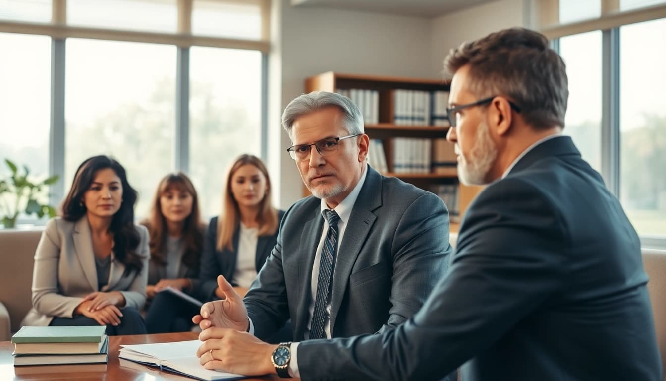 Clearwater truck accident lawyer offers guidance to clients in a warm office environment.