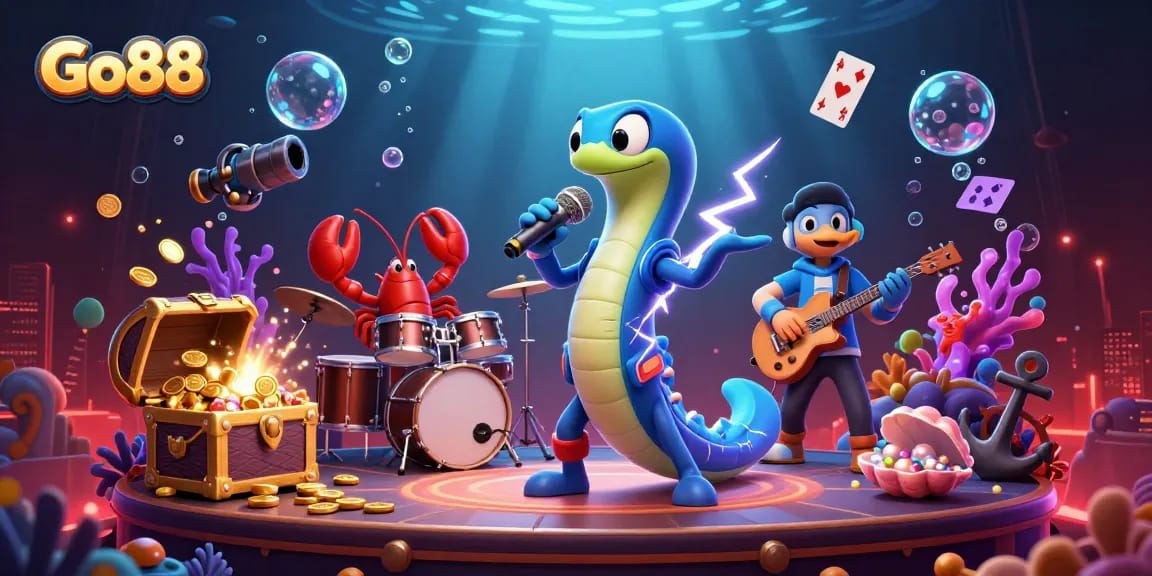 Experience immersive fun at Go88's vibrant underwater casino with lively characters and sparkling treasures.