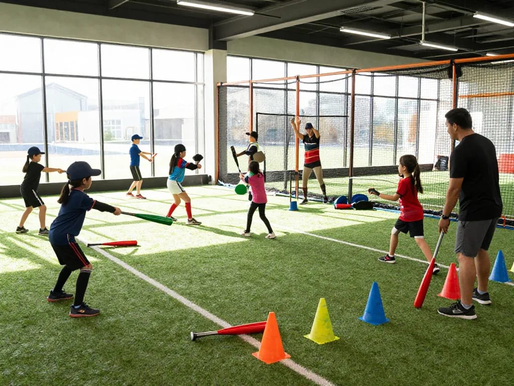 Hitclub athletes training in dynamic indoor facility with coaches.