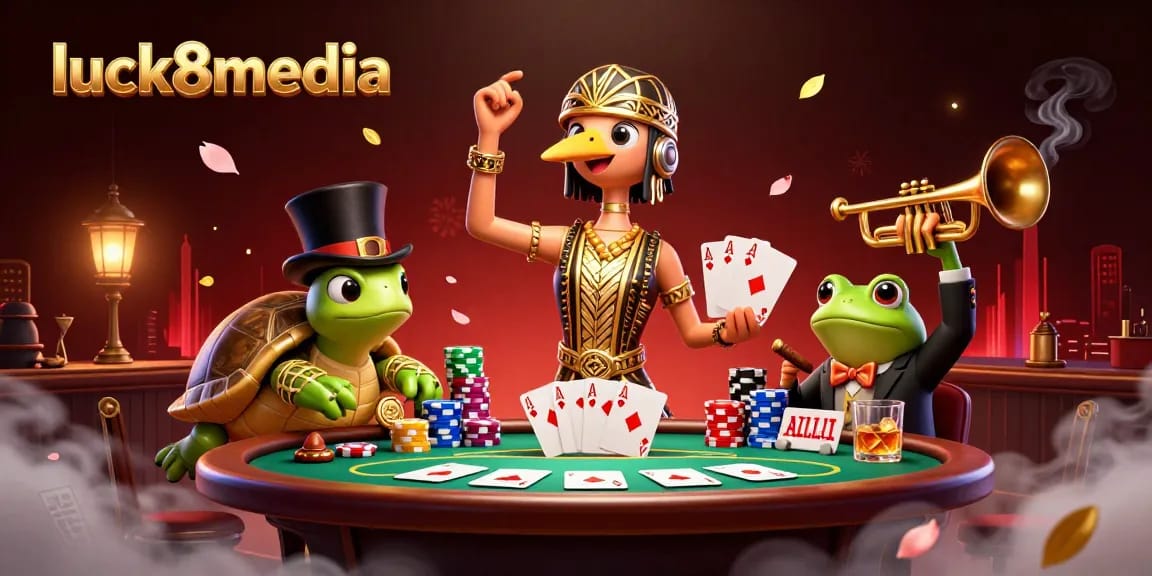 Experience thrilling gameplay at luck8media with vibrant characters amidst a packed casino scene.
