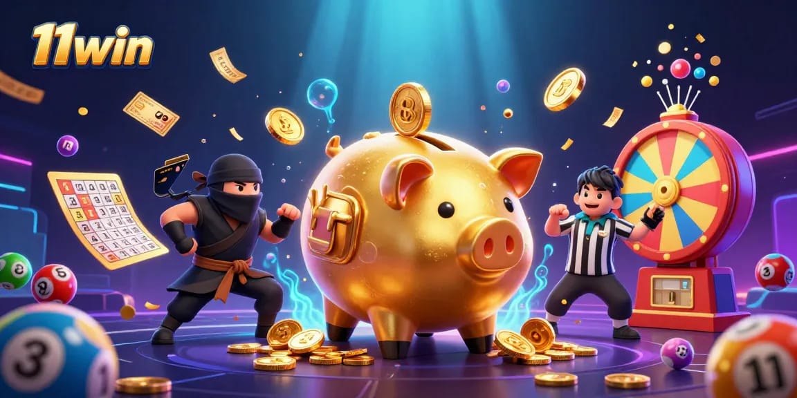 Engage with vibrant 11win-themed lottery action featuring a dynamic casino illustration.
