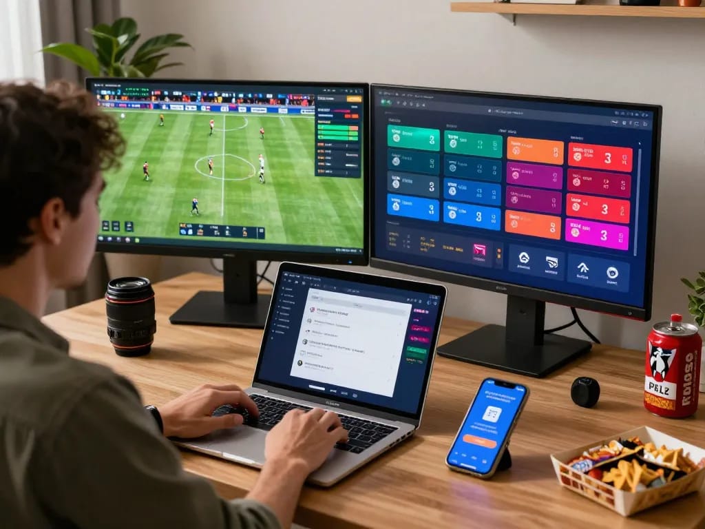 Engaged user exploring 1gom betting odds and live match updates on a laptop.