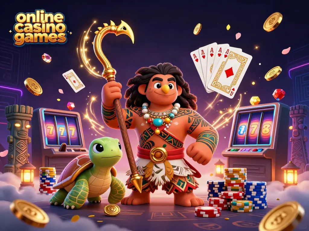 Experience the thrill of online casino games with colorful characters and vibrant elements in a dynamic 3D scene.