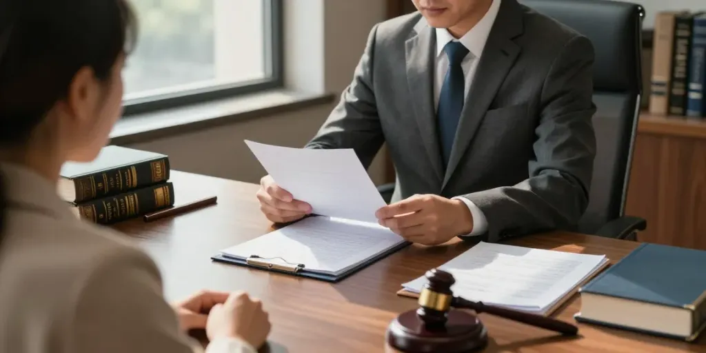 Consultation on a Marietta DUI arrest case in a law office with documents and certificates.