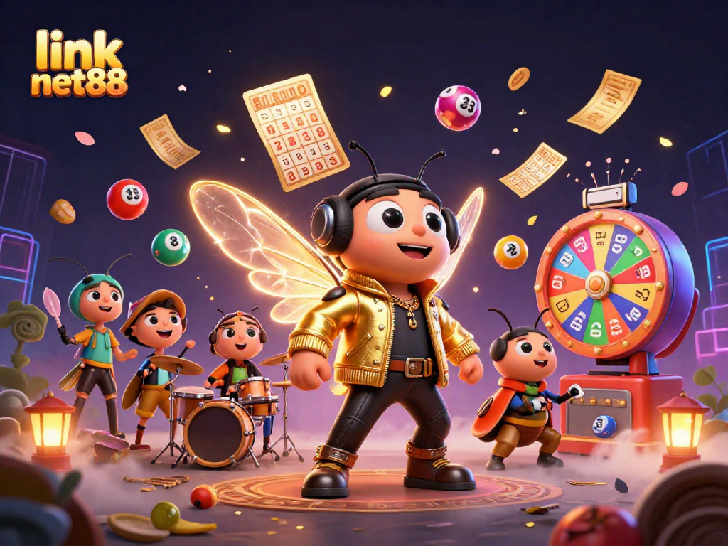Engage with link net88 in a thrilling 3D illustration featuring a rock star cicada and lottery elements.