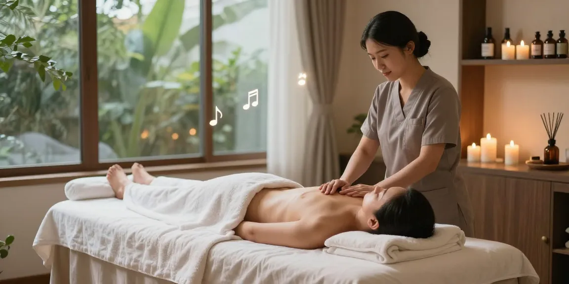 Relaxing 화성출장마사지 scene with a therapist providing soothing services in a tranquil spa.