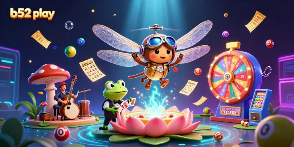 Engage with the thrilling b52 play experience as a dragonfly pilot soars over a lily pad casino.