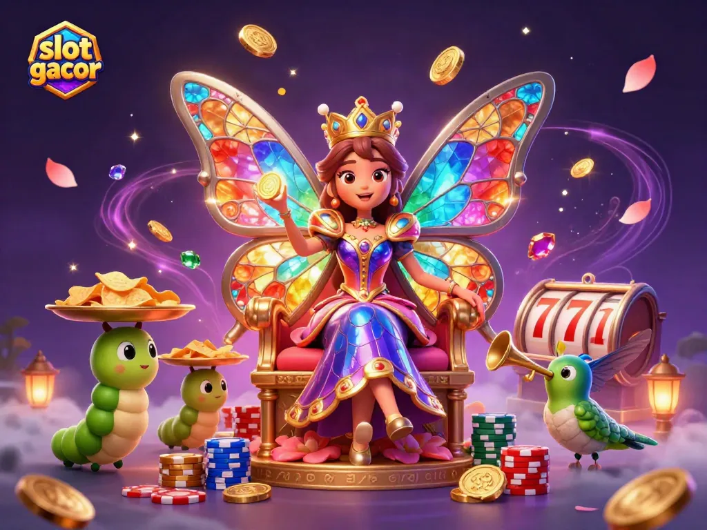 Experience thrill at slot gacor with vibrant visuals of 3D characters and dynamic gambling elements.