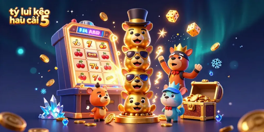 Experience thrilling بازی with the colorful explosive elements of tỷ lệ kèo nhà cái 5 illustrated in a dynamic casino scene.