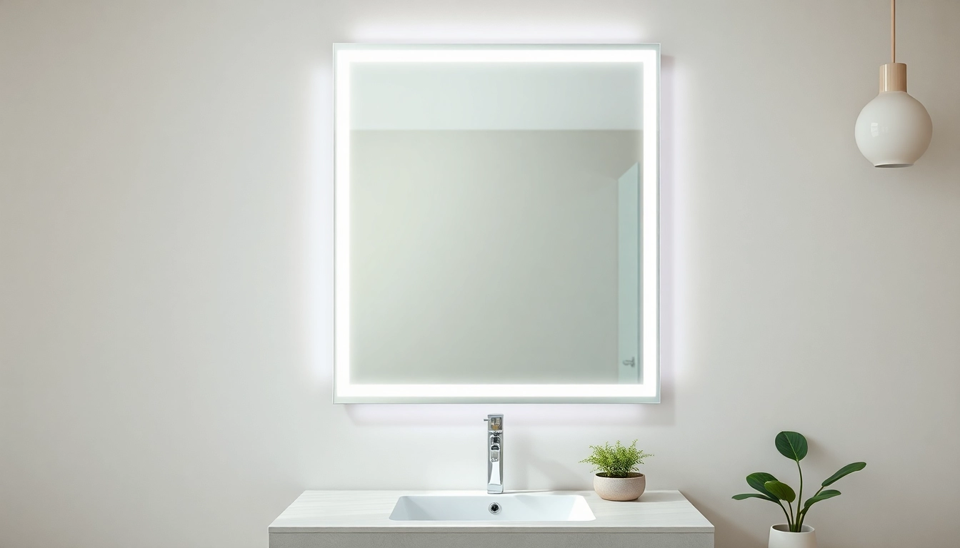 Polished elegant led mirror reflecting a modern bathroom, enhances ambiance and style.