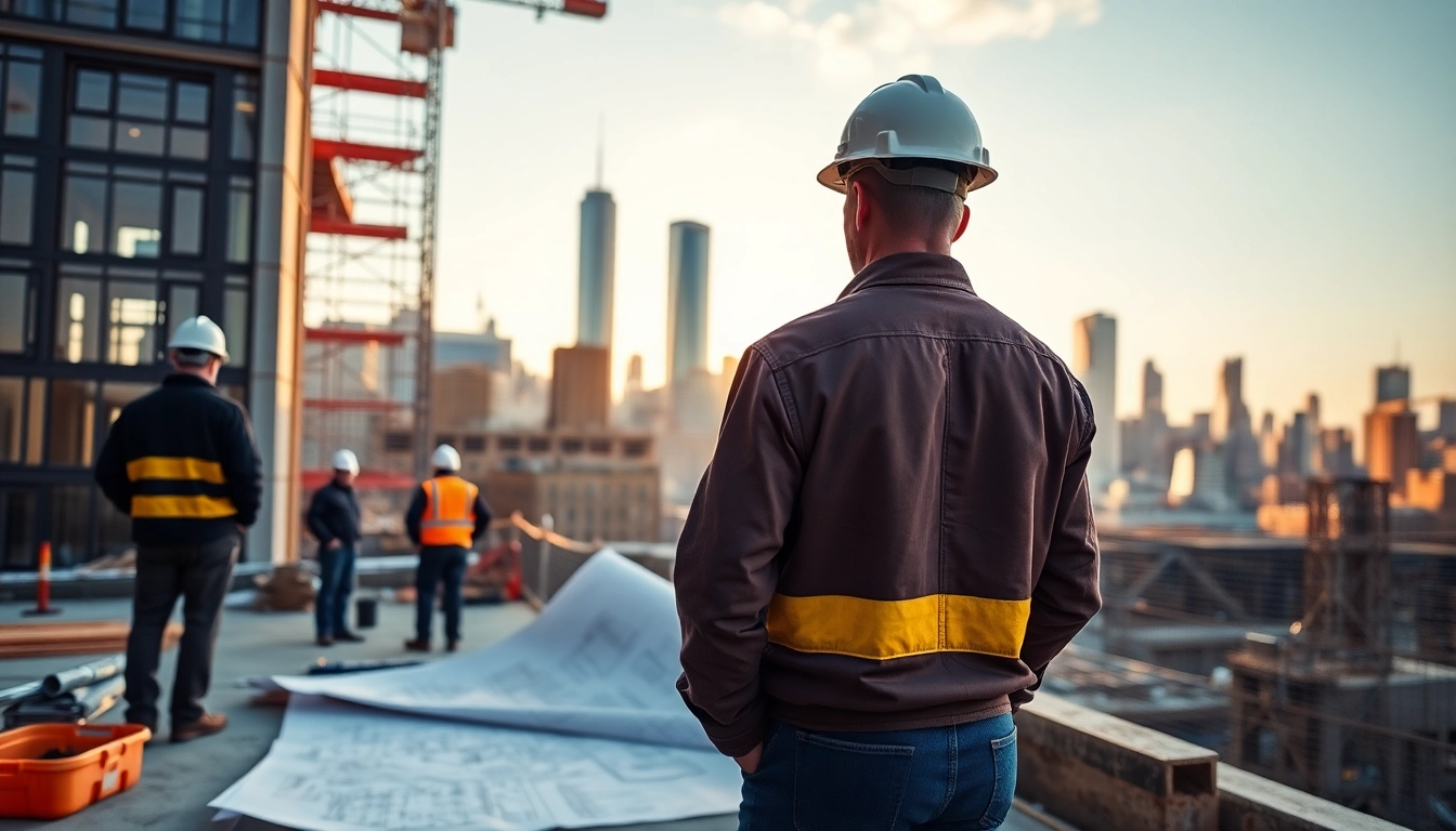 Manhattan General Contractor managing a construction project amidst NYC's skyline.