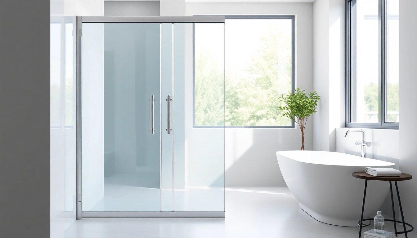 Show a sleek shower screen sliding door in a modern bathroom design.