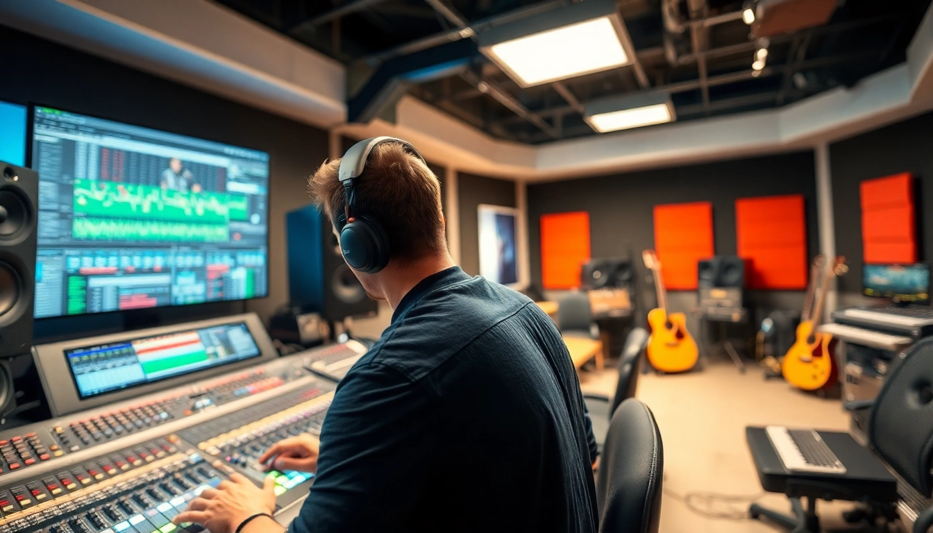 Engage with online mastering services in a dynamic audio studio, focusing on creativity and technology.