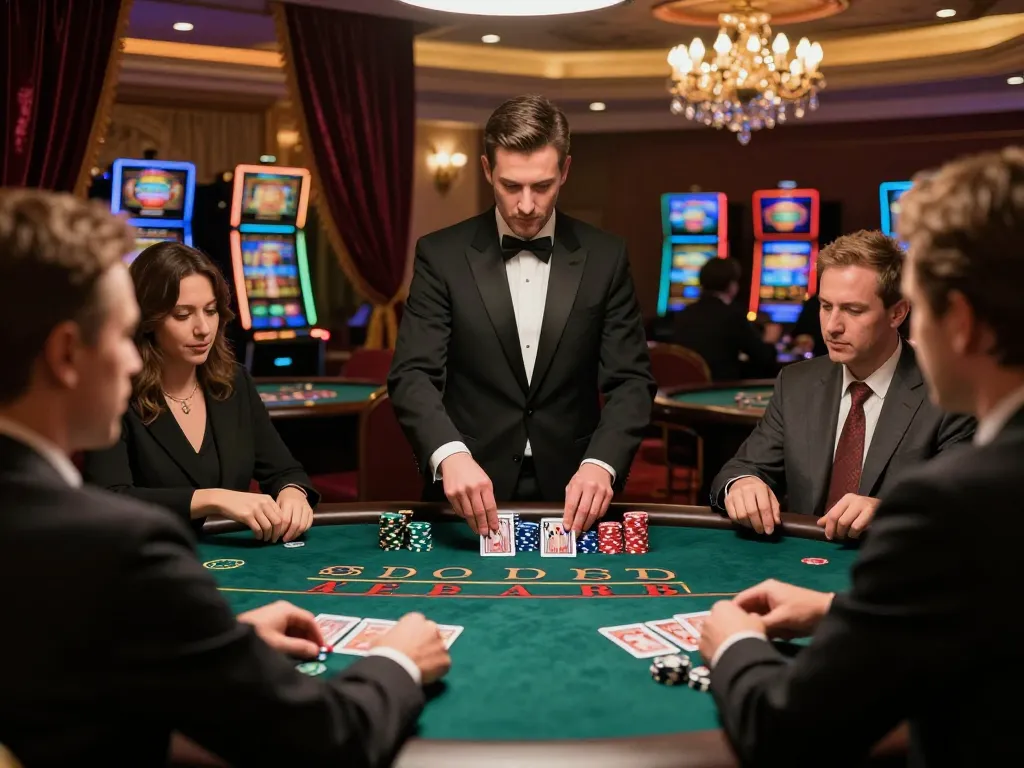 FC88 players placing strategic bets at an elegant blackjack table in a luxurious casino setting