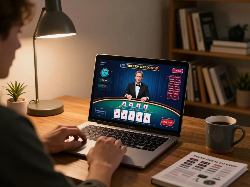Play blackjack online at https://go8.onl/ with engaging live dealer and strategic desk setup