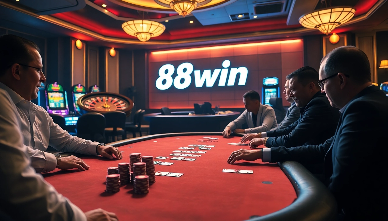 Experience excitement at the 98win poker table with vibrant chips and high-stakes action.