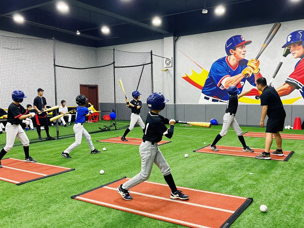 Hitclub baseball training with young athletes practicing in a vibrant facility.