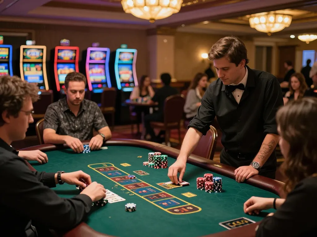 Players strategizing at blackjack tables in a vibrant casino with uu88 com atmosphere.
