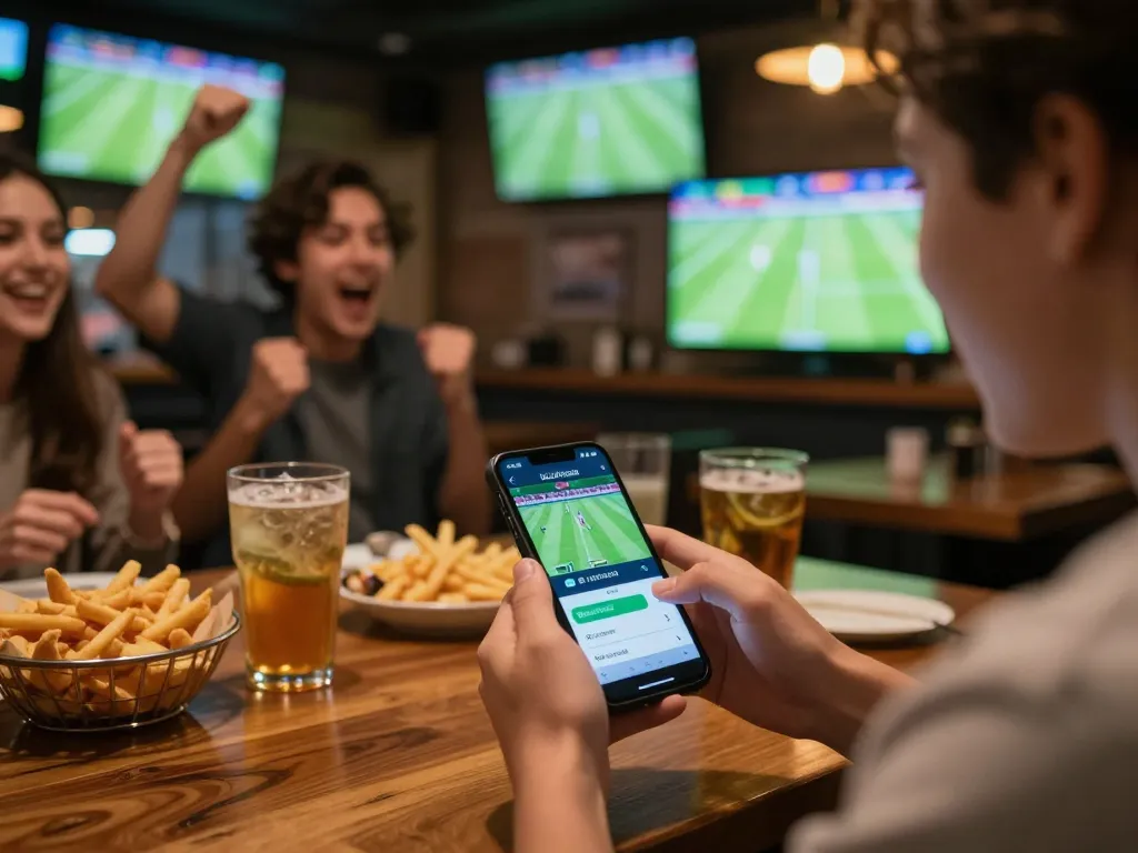 Engaging in sports betting on keonhacai while watching a live football match, excitement and strategy at play.