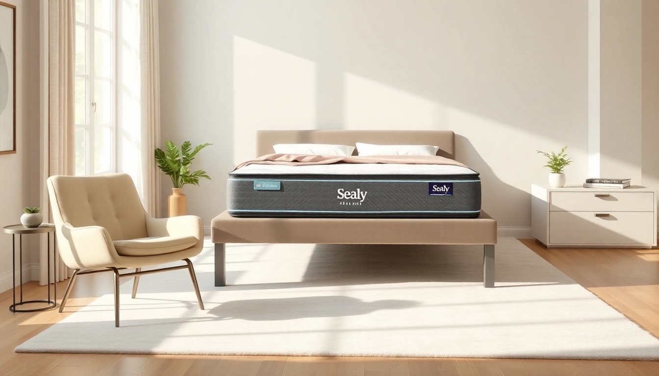 Enhance your sleep with a Sealy box spring in a beautifully designed serene bedroom setting.
