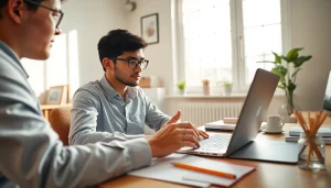 Engaging remote exam assistance with a tutor helping a student in a cozy home office.