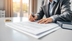 Enduring Guardian engaging in legal document signing with professionalism and focus.