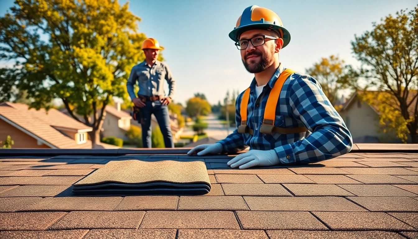 Roofing contractor inspecting a home's roof, showcasing professionalism and quality.