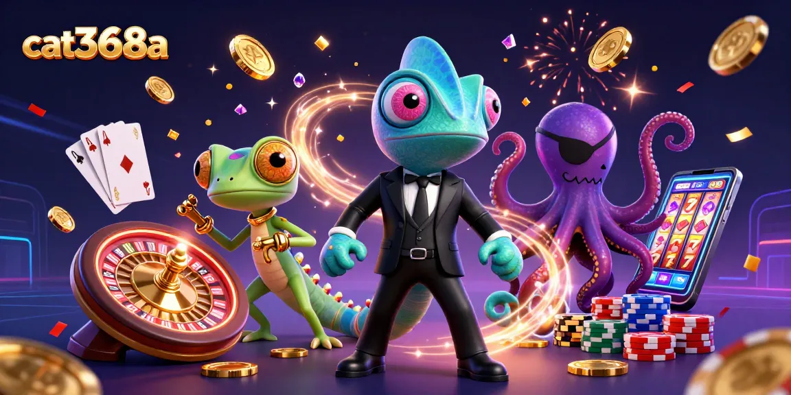 Experience the thrill of cat368a with dynamic characters amidst vibrant casino elements.