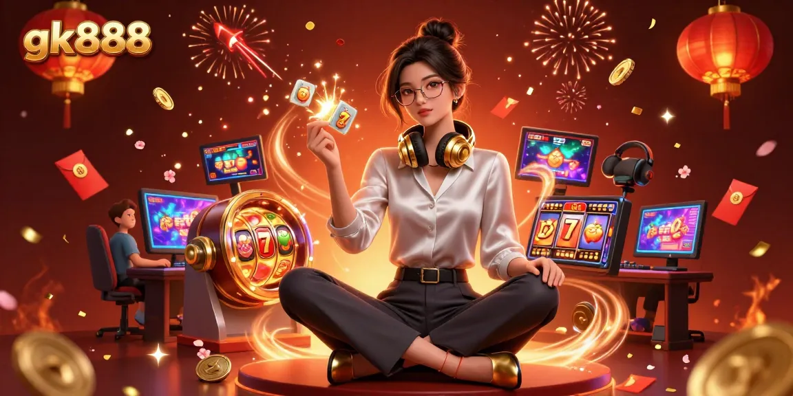 Experience the excitement of gk888 with vibrant casino games and festive elements in a dynamic digital scene.
