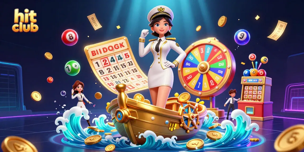Experience the thrill at hit club with vibrant lottery and casino game elements in an exciting 3D illustration.