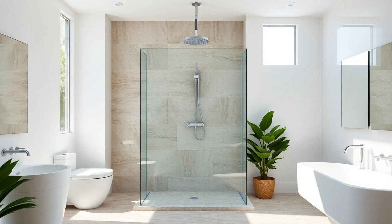 Experience elegant showers au with a modern design featuring natural stone and sleek finishes.