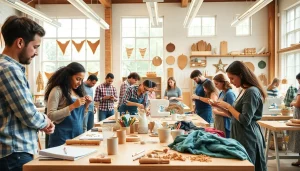 Engaged students participating in craft training programs showcasing diverse projects.