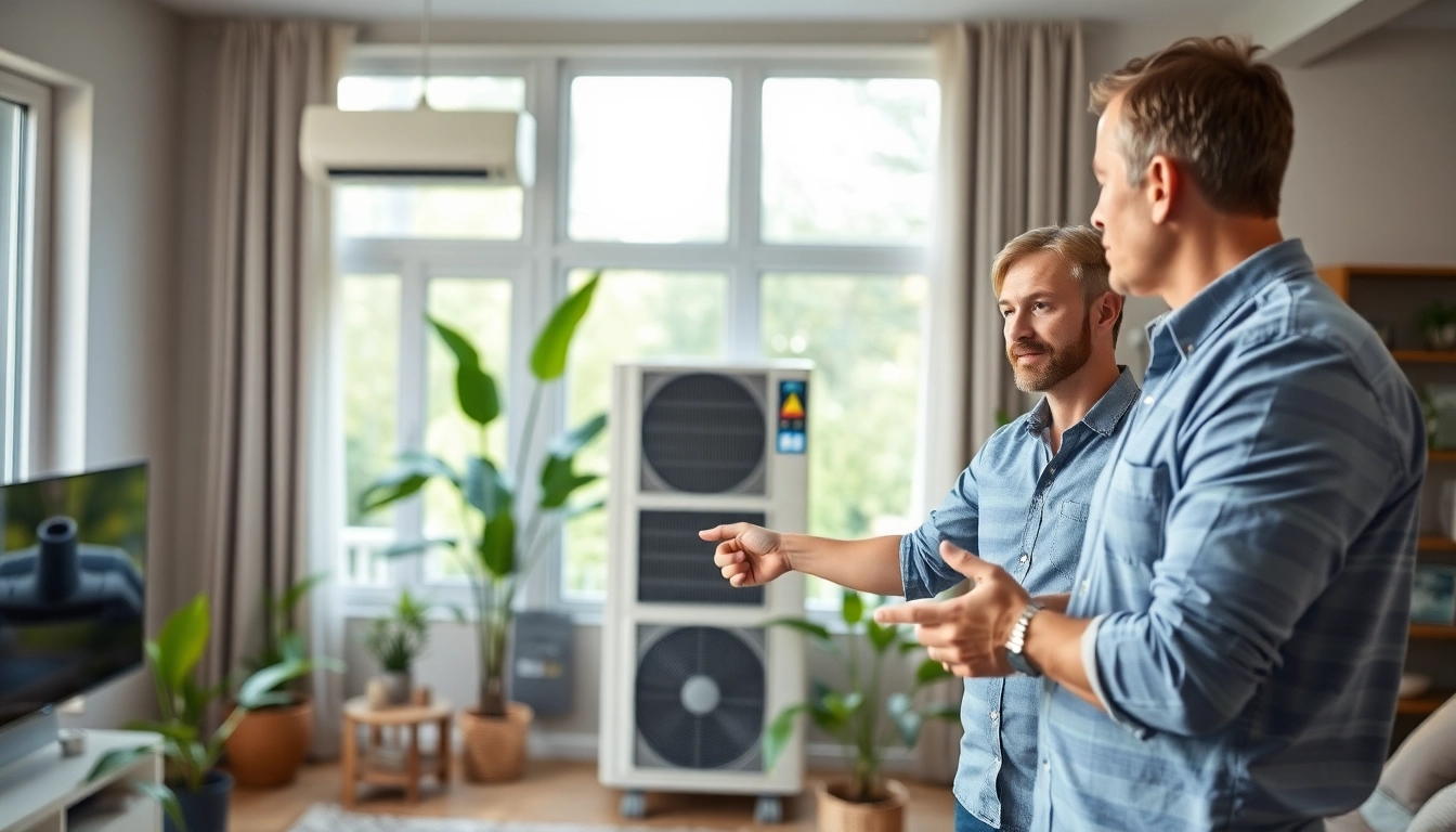 Engaging consultation between an american standard hvac dealer and a homeowner in a bright living room.