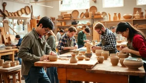 Students participating in craft training programs showcasing creative skills in a workshop.