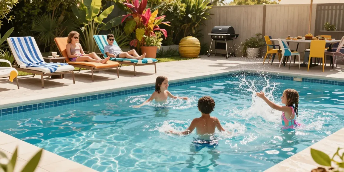 Dolphin Pool Services specialists maintaining a family pool with stunning results and vibrant atmosphere.