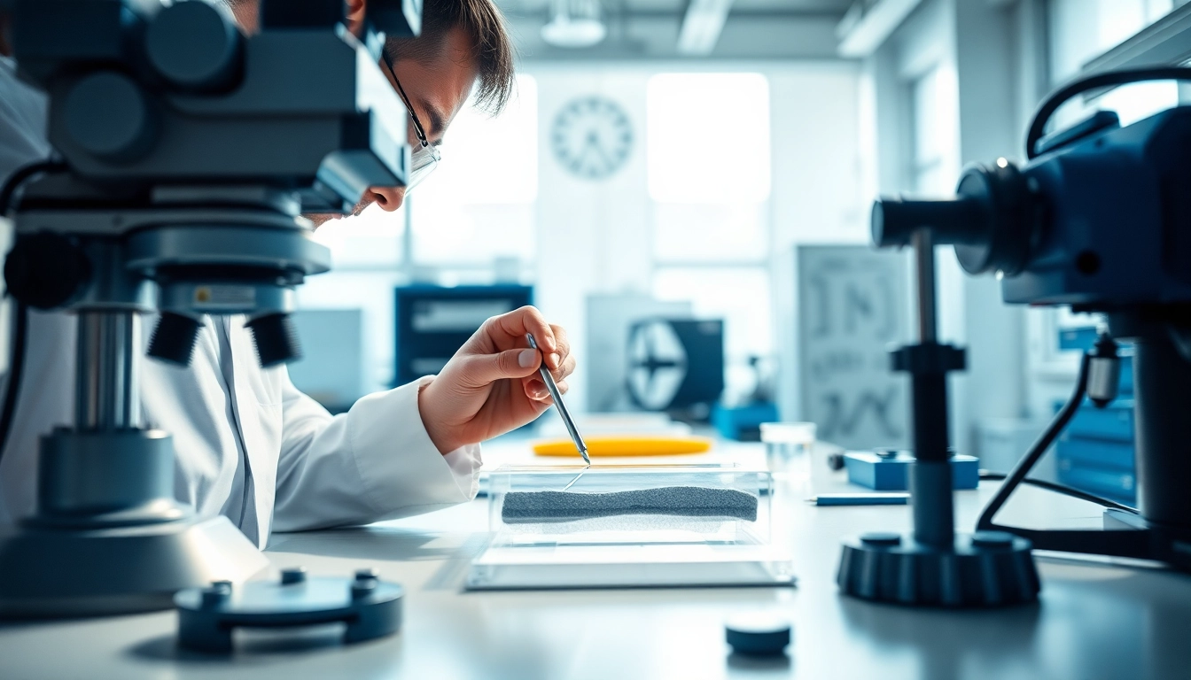 Engage in construction assessment testing with technicians using advanced tools in a professional lab.