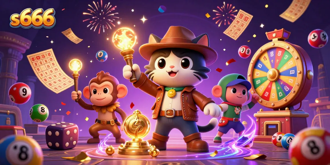 Engage with the exhilarating world of s 666, depicting a dynamic 3D casino adventure with vibrant lottery elements.