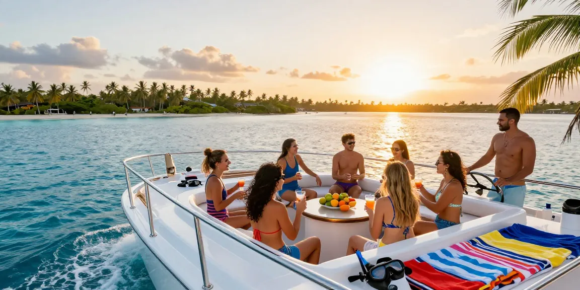 yacht charter punta cana experience with friends celebrating on a luxury yacht during sunset