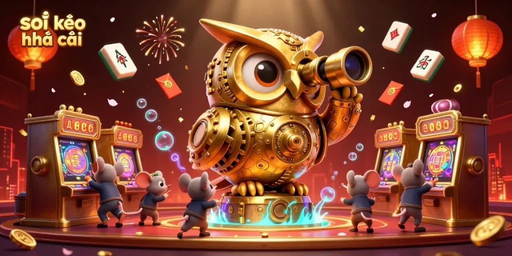 Engage in dynamic soi kèo nhà cái strategy surrounded by a whimsical casino scene.