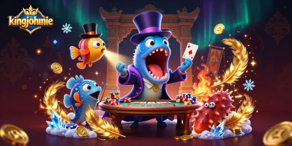 Watch the kingjohnnie bioluminescent eel perform thrilling card tricks at the baccarat table.